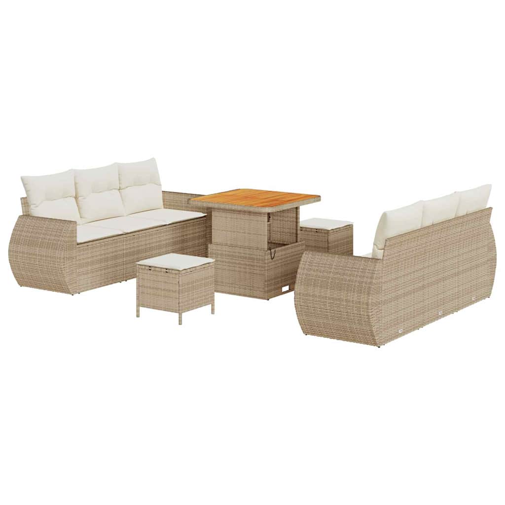 Tuin Sofa Set Met Kussen 9 Pcs En Crème Poly Rattan