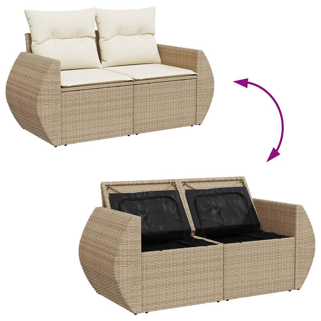 Tuin Sofa Set Met Kussen 9 Pcs En Crème Poly Rattan