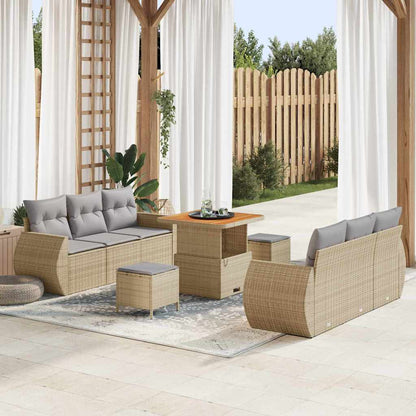 Tuin Sofa Set Met Kussen 9 Pcs En Crème Poly Rattan