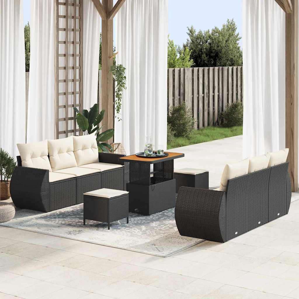 Tuin Sofa Set Met Kussen 9 Pcs En Crème Poly Rattan
