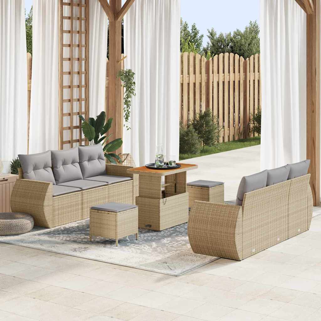 Tuin Sofa Set Met Kussen 9 Pcs En Crème Poly Rattan