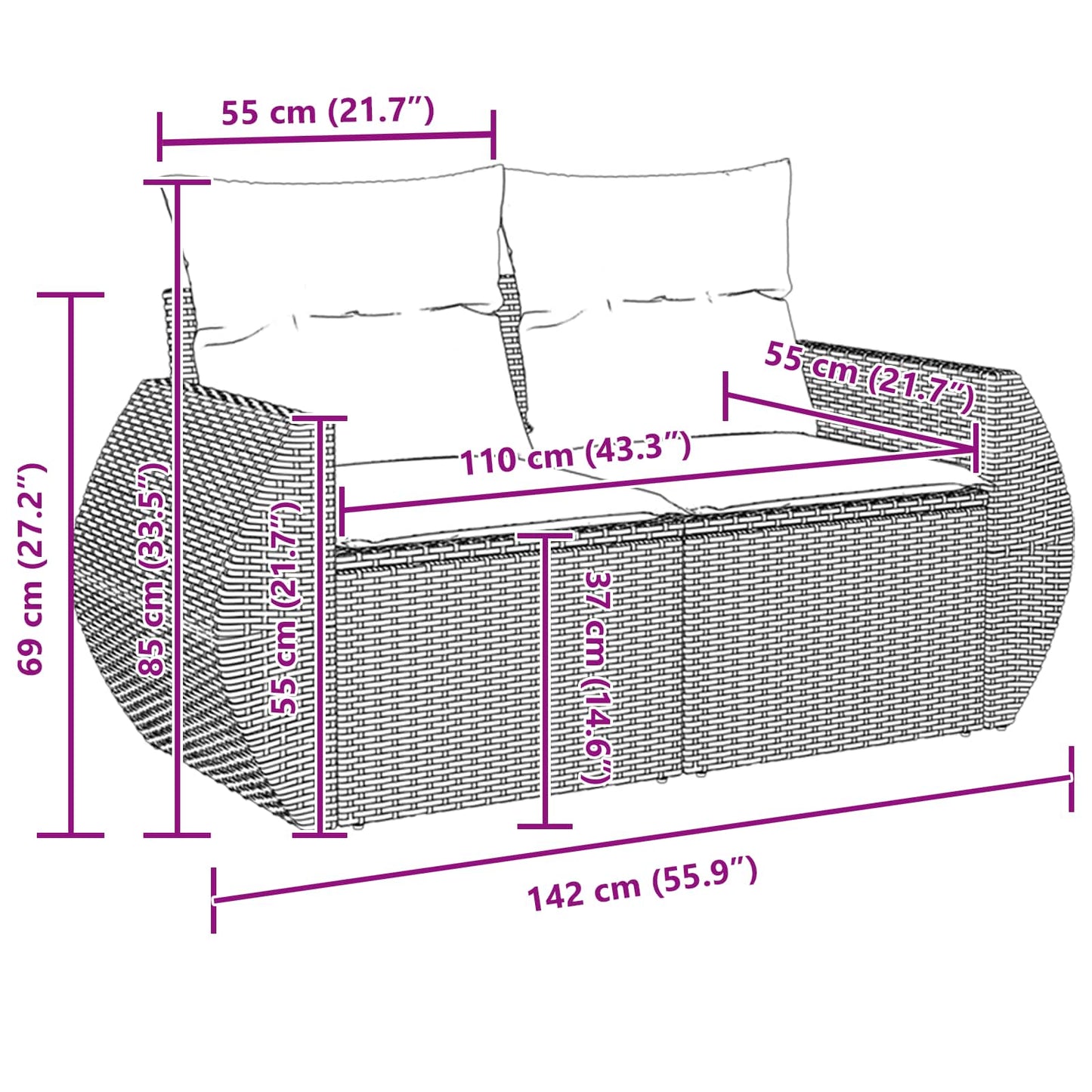 Tuin Sofa Set Met Kussen Met Opslag 10 Pcs Poly Rattan