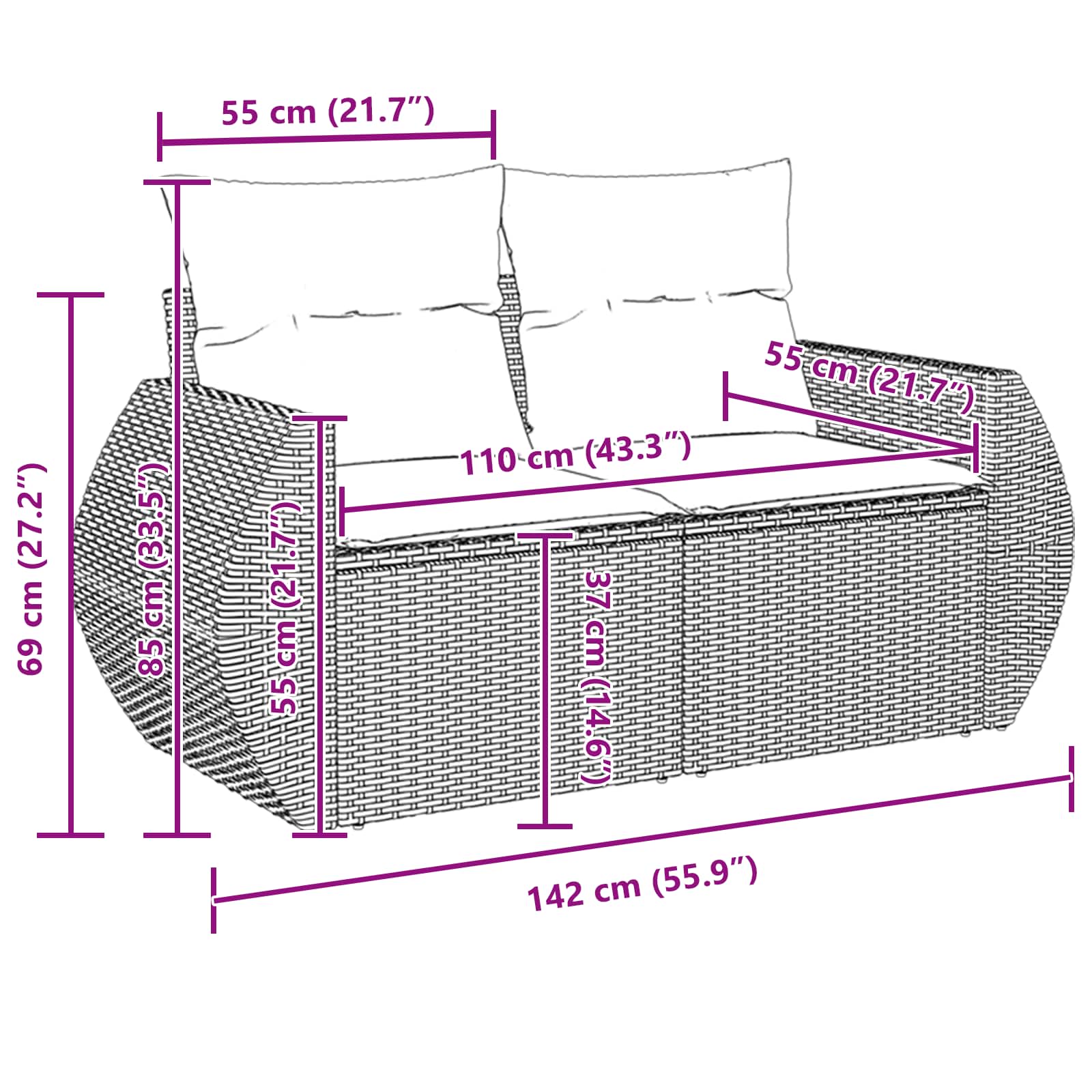 Tuin Sofa Set Met Kussen Met Opslag 10 Pcs Poly Rattan