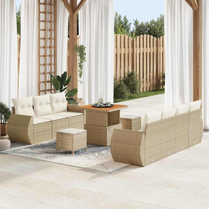 Tuin Sofa Set Met Kussen 10 Pcs En Crème Poly Rattan