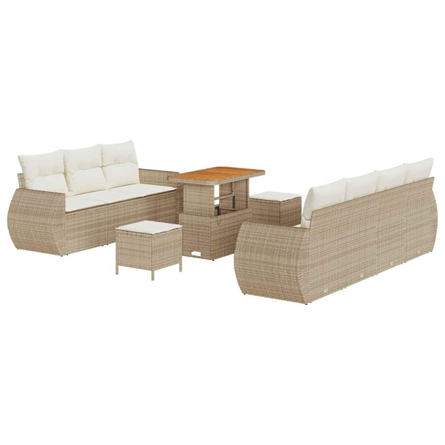 Tuin Sofa Set Met Kussen 10 Pcs En Crème Poly Rattan