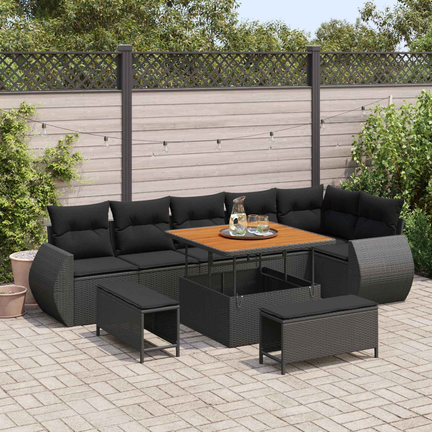 Tuin Sofa Set Met Kussen Met Opslag 9 Pcs Poly Rattan