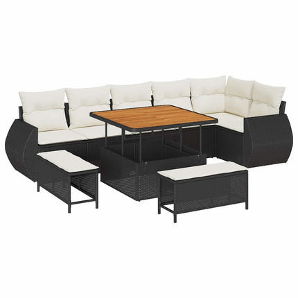 Tuin Sofa Set Met Kussen 9 Pcs Zwart En Crème Poly Rattan
