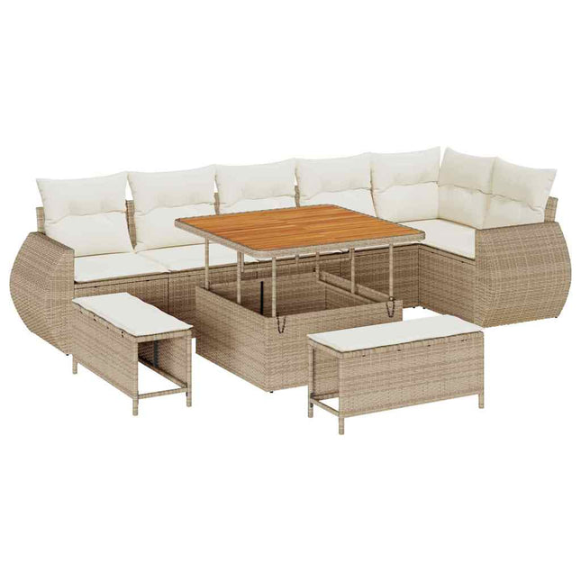 Tuin Sofa Set Met Kussen Met Opslag 9 Pcs En Crèmekleurig
