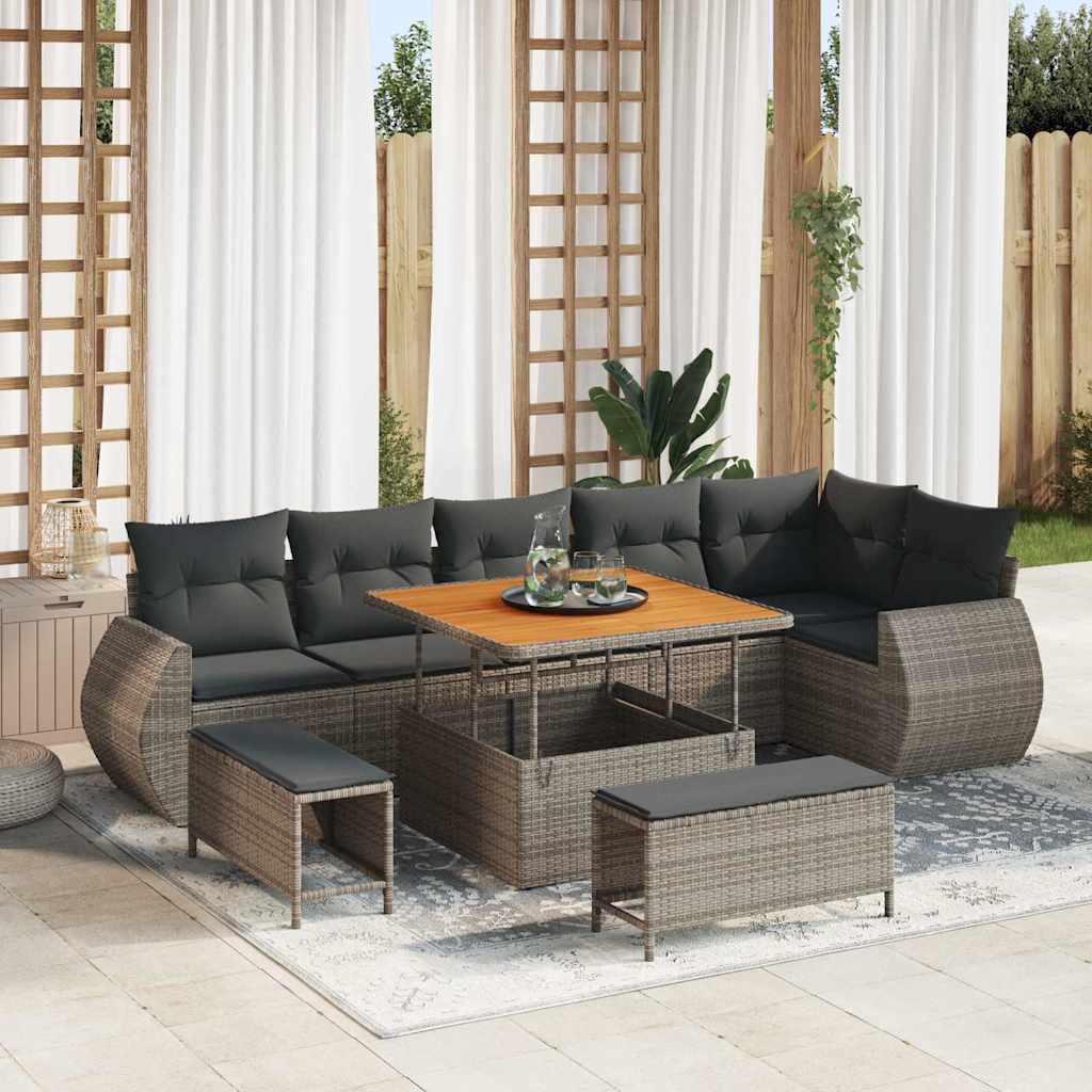 Tuin Sofa Set Met Kussen Met Opslag 9 Pcs Poly Rattan