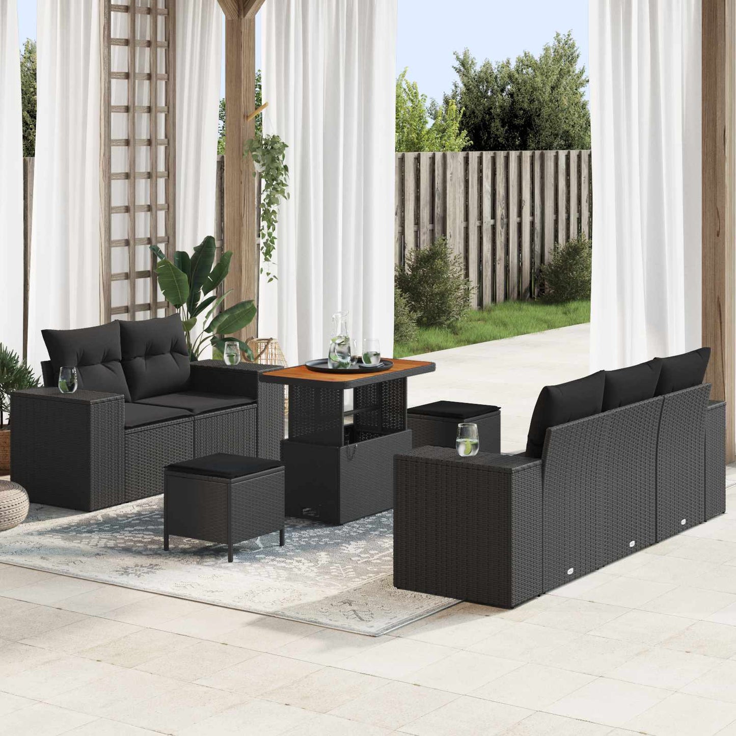 Tuin Sofa Set Met Kussen Met Opslag 8 Pcs Poly Rattan
