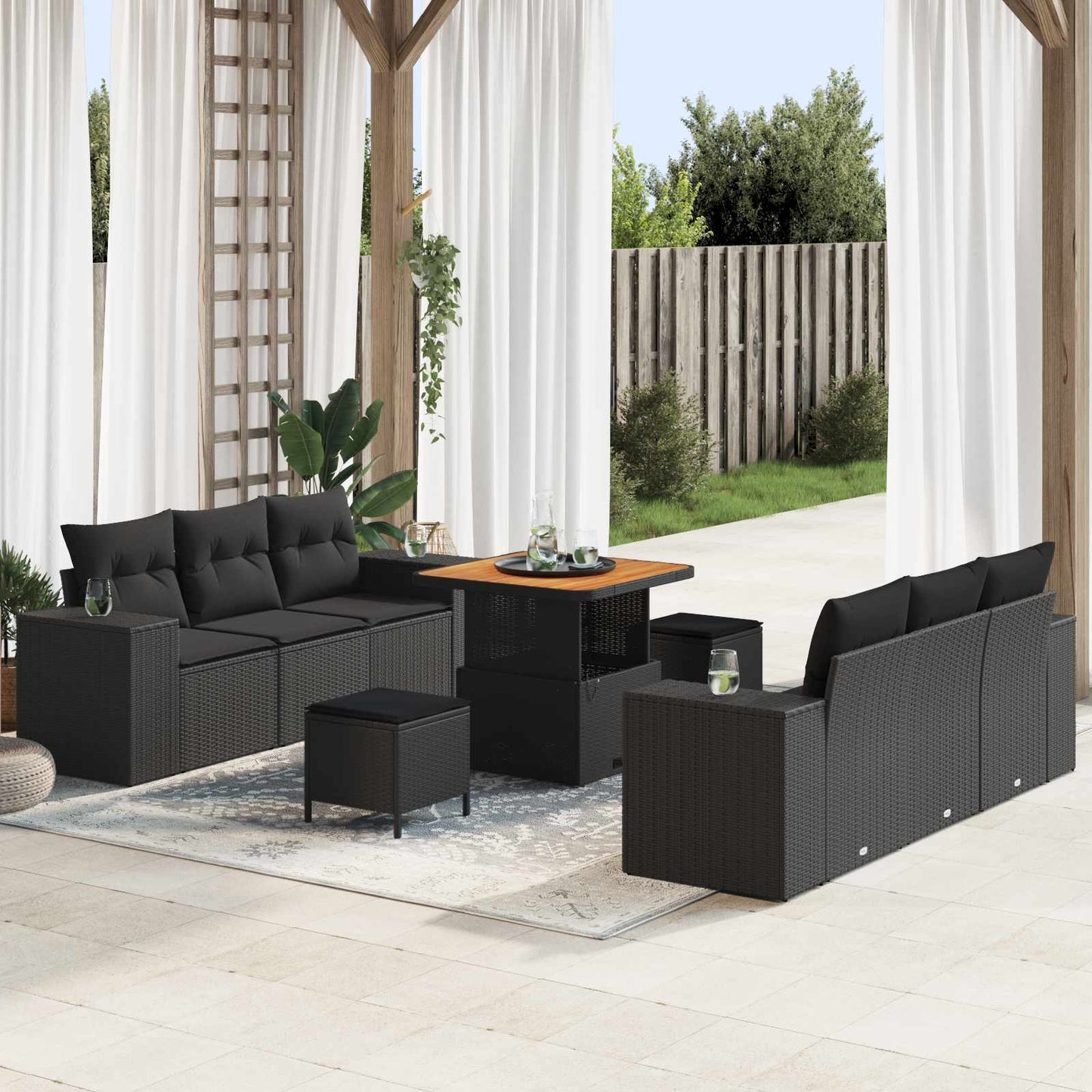 Tuin Sofa Set Met Kussen 221 X 204 X 85 Cm Poly Rattan