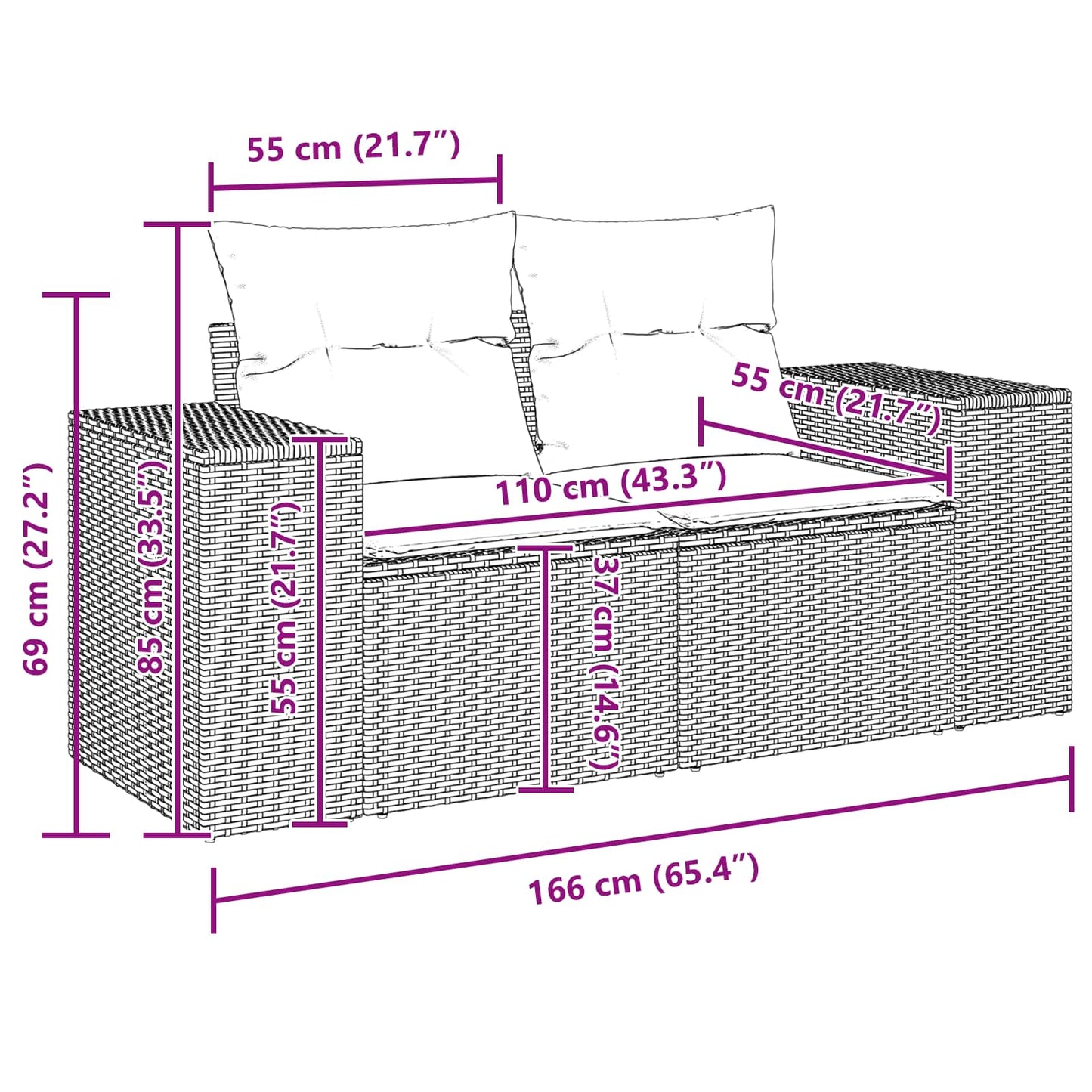 Tuin Sofa Set Met Kussen 221 X 204 X 85 Cm Poly Rattan