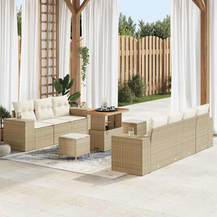 Tuin Sofa Set Met Kussen 10 Pcs En Crème Poly Rattan