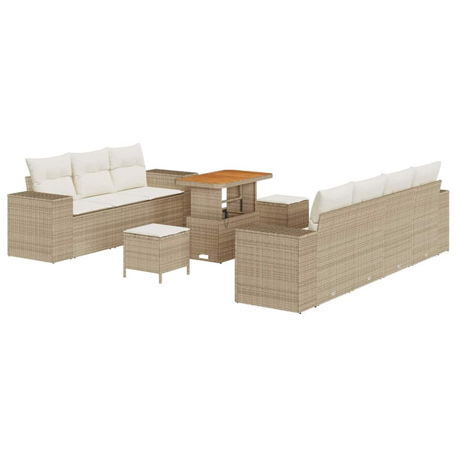 Tuin Sofa Set Met Kussen 10 Pcs En Crème Poly Rattan