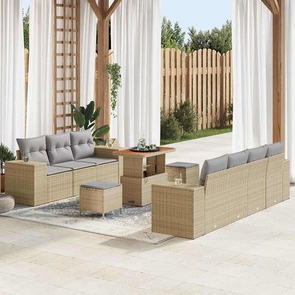 Tuin Sofa Set Met Kussen 10 Pcs En Crème Poly Rattan