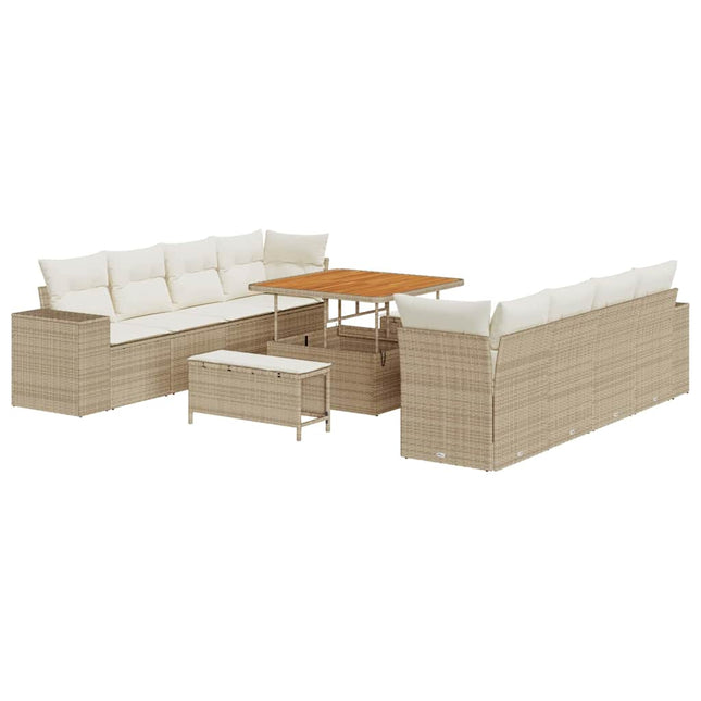 Tuin Sofa Set Met Kussen 11 Pcs En Crème Poly Rattan