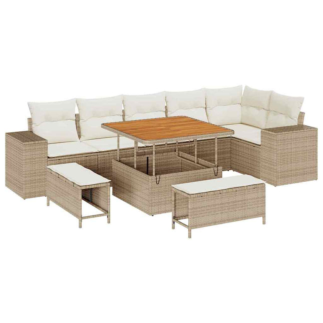 Tuin Sofa Set Met Kussen 9 Pcs En Crème Poly Rattan