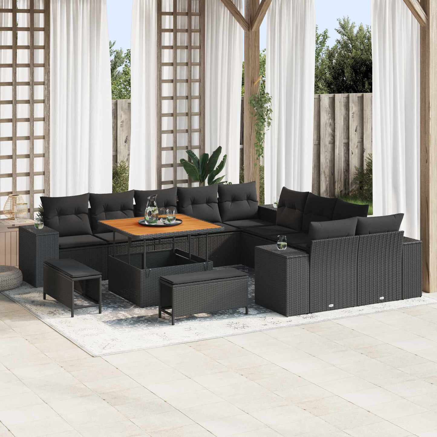 Tuin Sofa Set Met Kussen 13 Pcs En Crème Poly Rattan