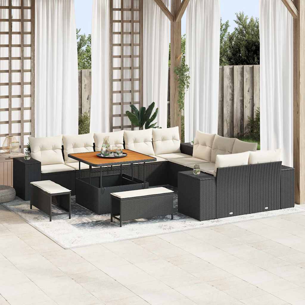 Tuin Sofa Set Met Kussen 13 Pcs En Crème Poly Rattan
