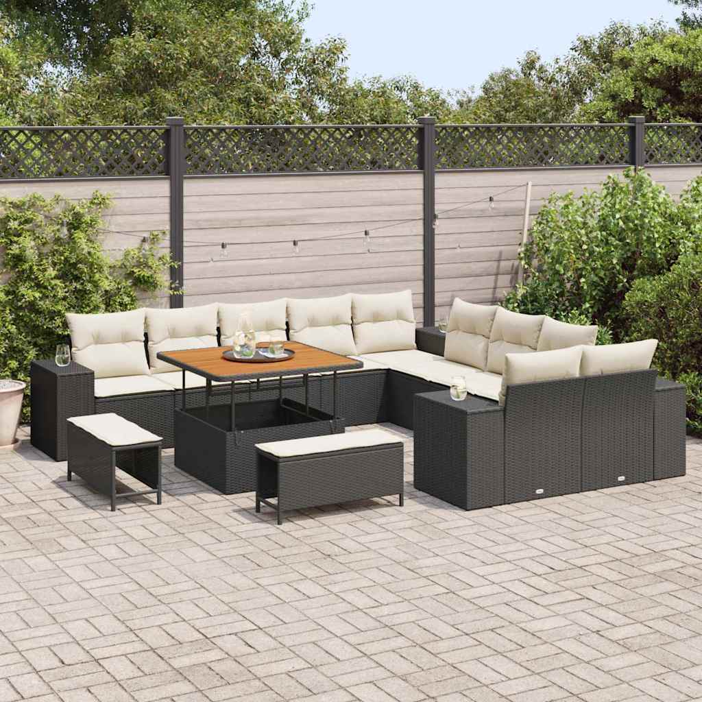 Tuin Sofa Set Met Kussen 13 Pcs En Crème Poly Rattan