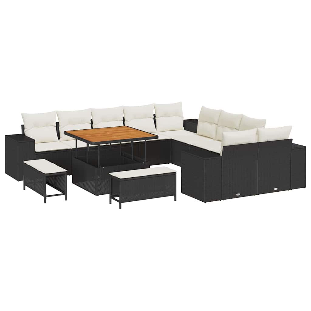 Tuin Sofa Set Met Kussen 13 Pcs En Crème Poly Rattan