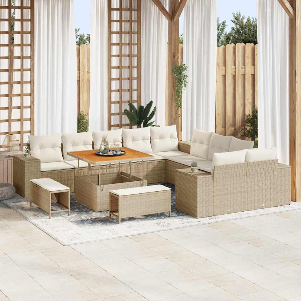 Tuin Sofa Set Met Kussen 13 Pcs En Crème Poly Rattan