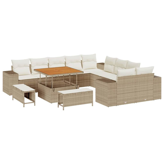 Tuin Sofa Set Met Kussen 13 Pcs En Crème Poly Rattan