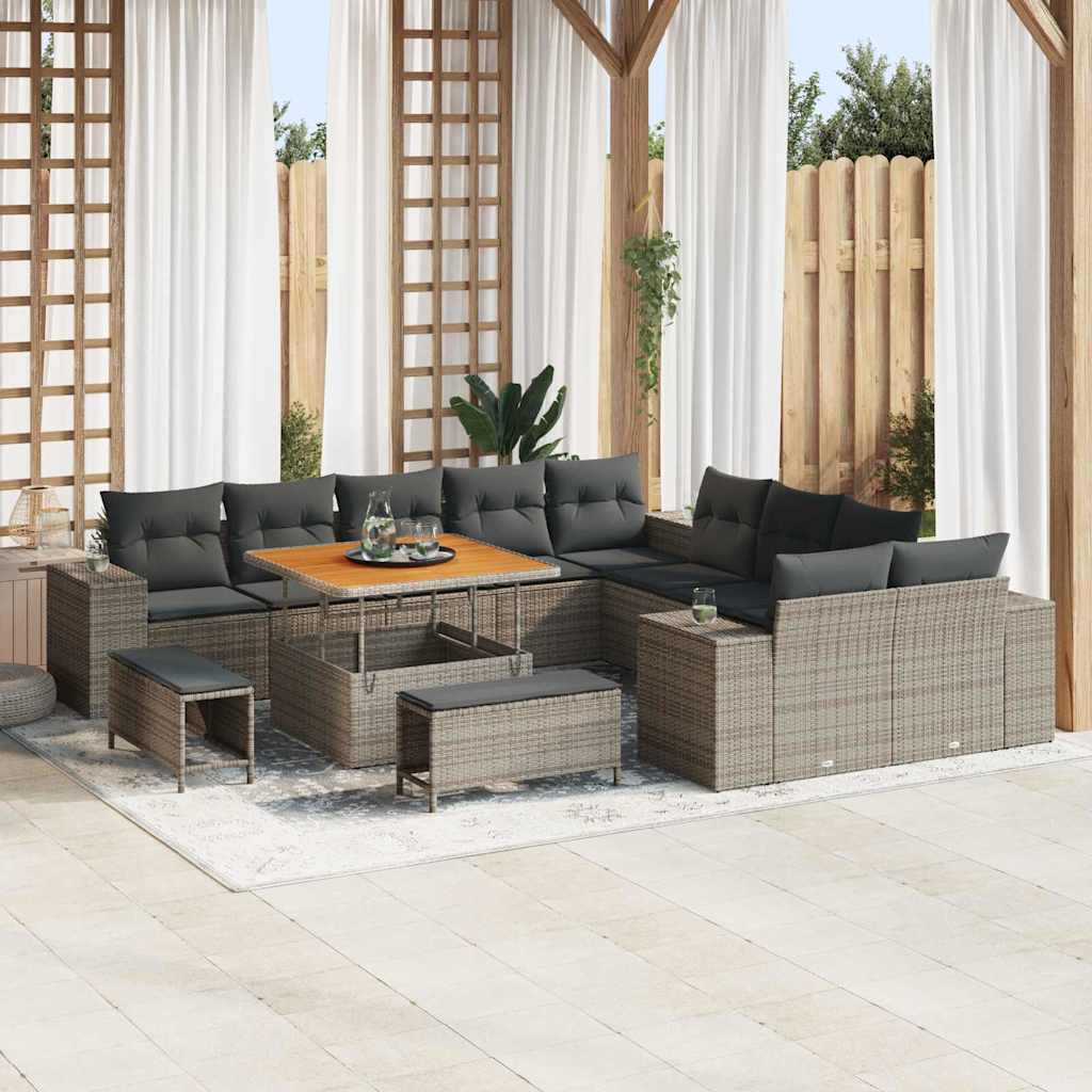 Tuin Sofa Set Met Kussen 13 Pcs En Crème Poly Rattan