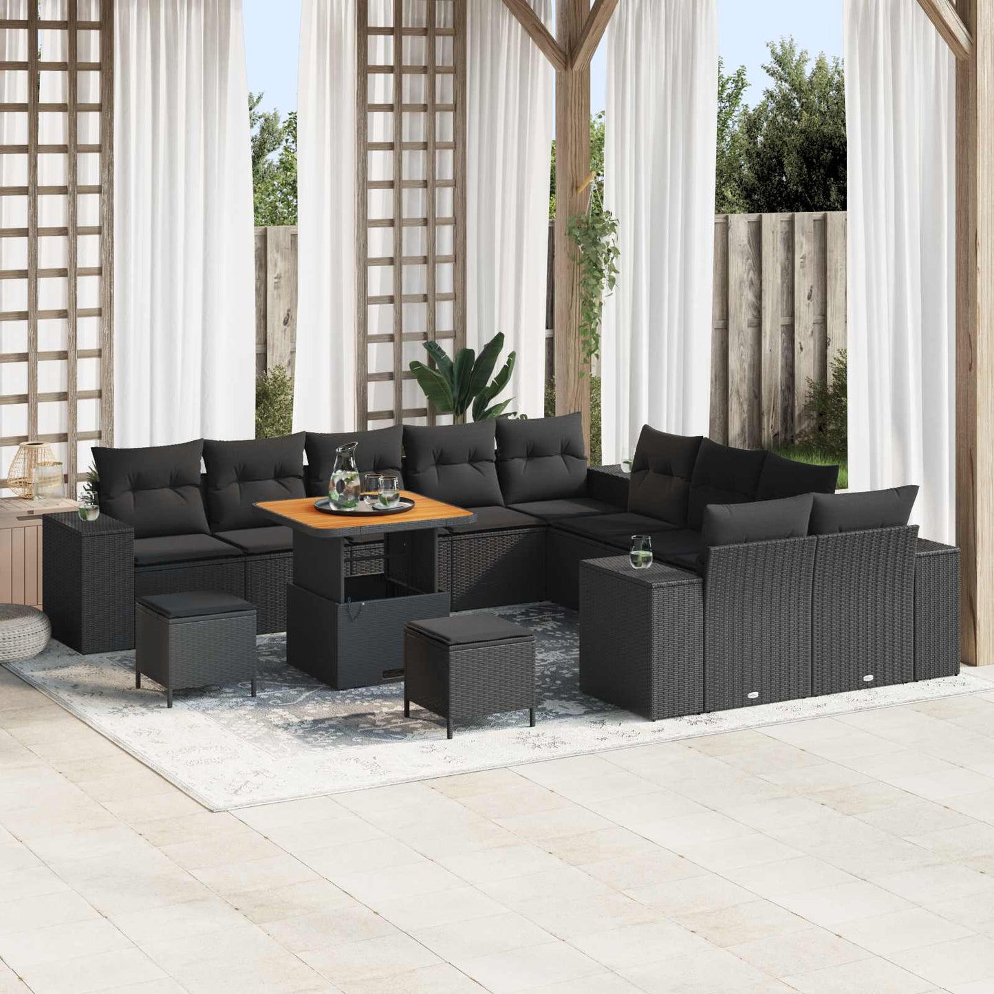 Tuin Sofa Set Met Kussen 13 Pcs En Crème Poly Rattan
