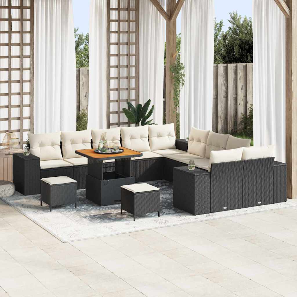Tuin Sofa Set Met Kussen 13 Pcs En Crème Poly Rattan