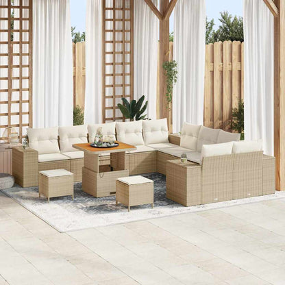 Tuin Sofa Set Met Kussen 13 Pcs En Crème Poly Rattan