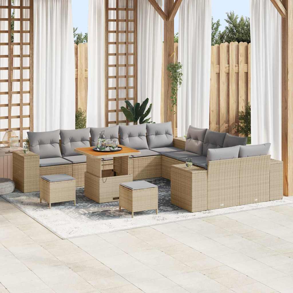 Tuin Sofa Set Met Kussen 13 Pcs En Crème Poly Rattan