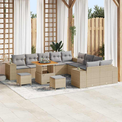 Tuin Sofa Set Met Kussen 13 Pcs En Crème Poly Rattan