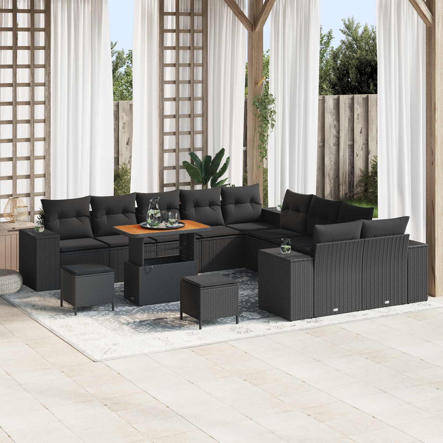 Tuin Sofa Set Met Kussen 13 Pcs En Crème Poly Rattan