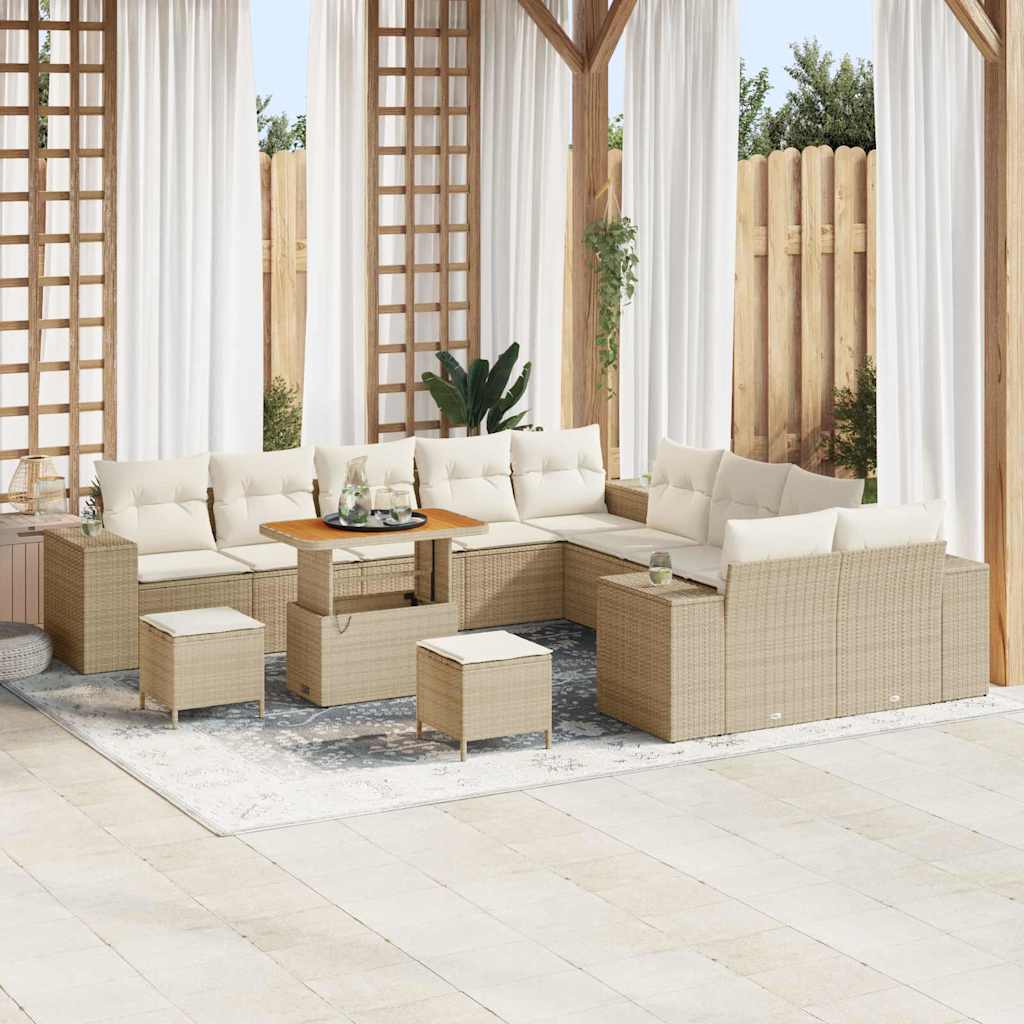 Tuin Sofa Set Met Kussen 13 Pcs En Crème Poly Rattan