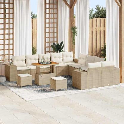 Tuin Sofa Set Met Kussen 13 Pcs En Crème Poly Rattan