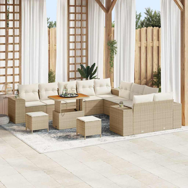 Tuin Sofa Set Met Kussen 13 Pcs En Crème Poly Rattan