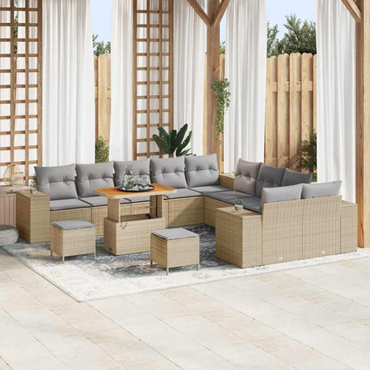 Tuin Sofa Set Met Kussen 13 Pcs En Crème Poly Rattan