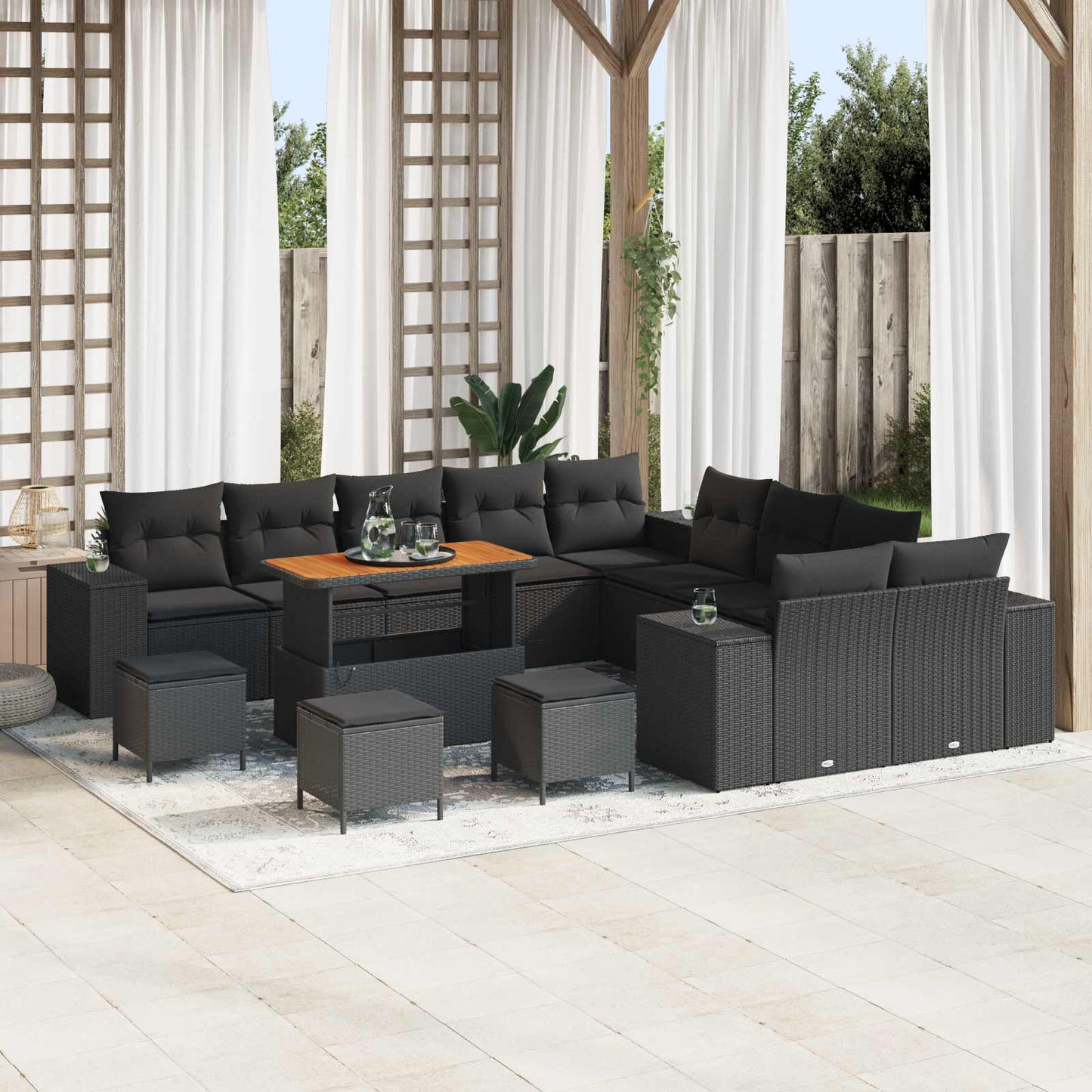 Tuin Sofa Set Met Kussen 13 Pcs En Crème Poly Rattan