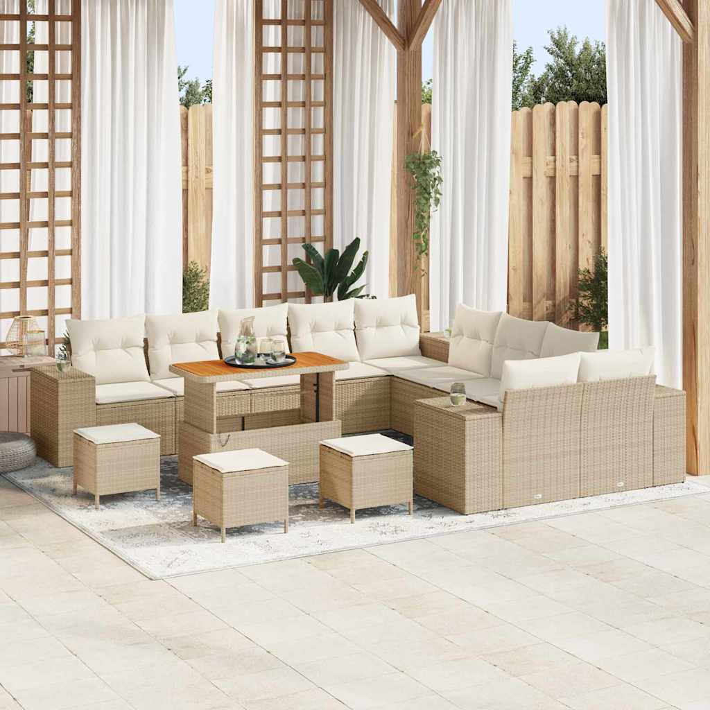 Tuin Sofa Set Met Kussen 13 Pcs En Crème Poly Rattan