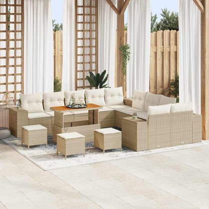 Tuin Sofa Set Met Kussen 13 Pcs En Crème Poly Rattan