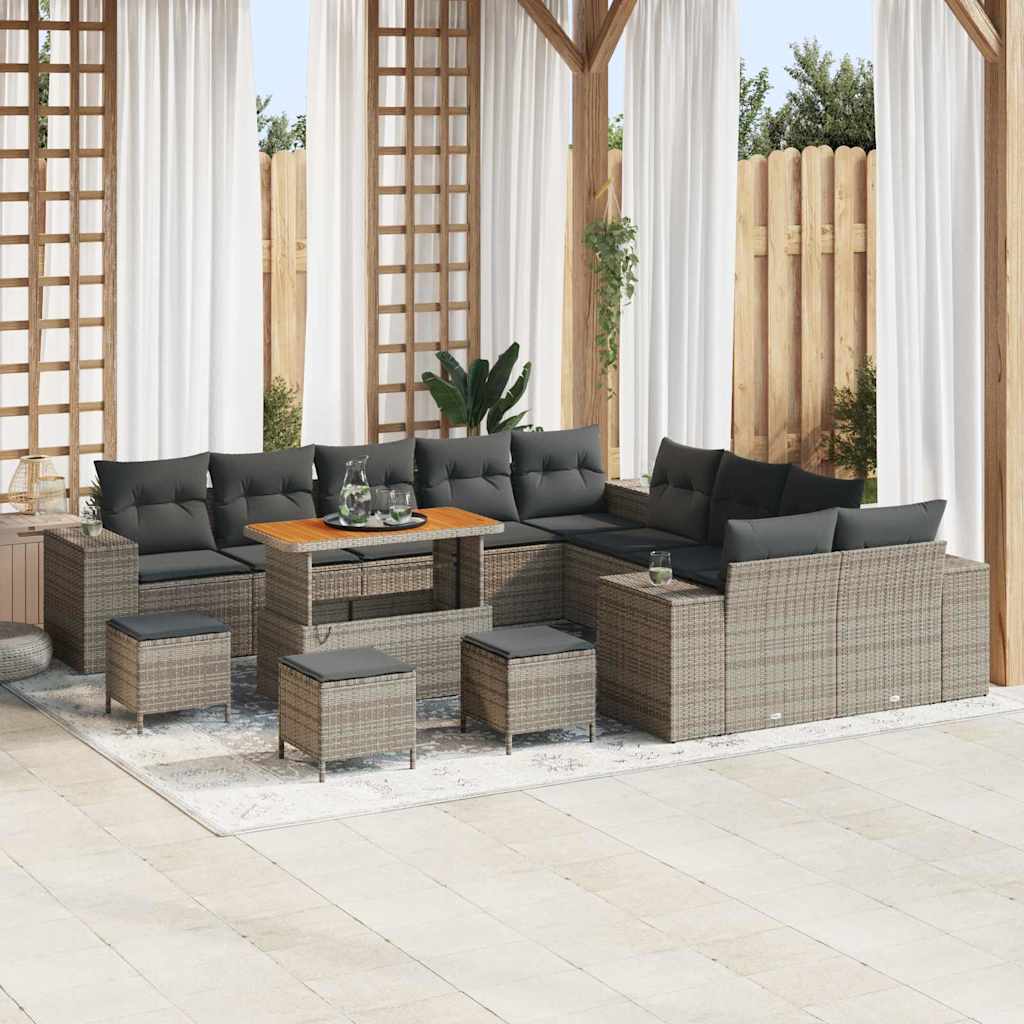 Tuin Sofa Set Met Kussen 13 Pcs En Crème Poly Rattan