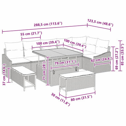 Tuinbankenset Met Kussen Met Opslag 9 Pcs Poly Riet