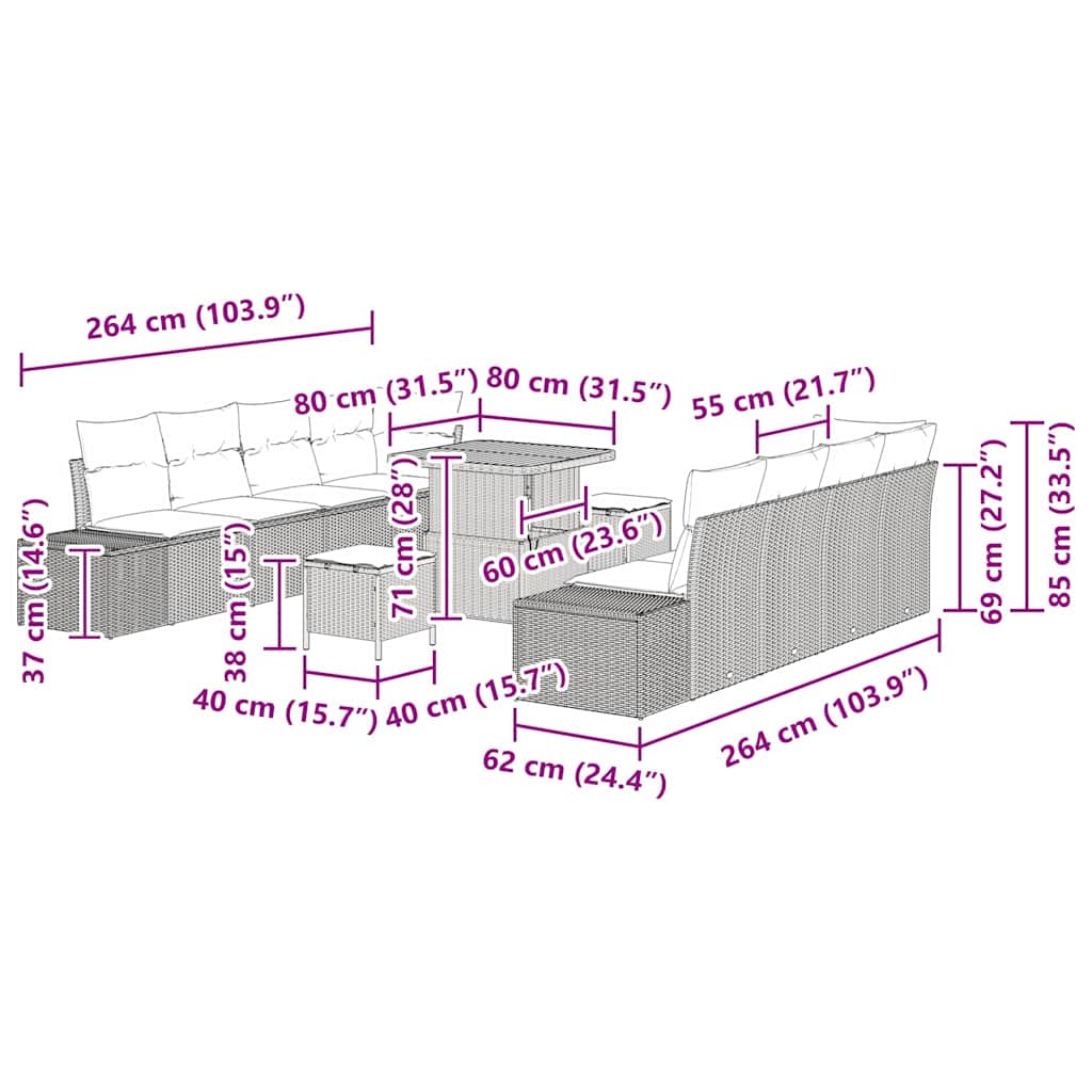 Tuinbankenset Met Kussen Met Opslag 11 Pcs Poly Riet