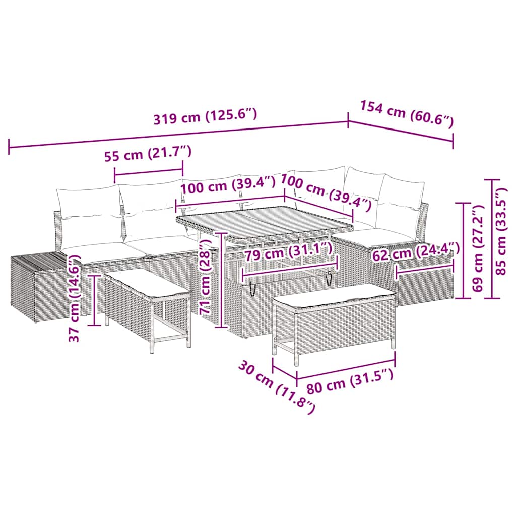 Tuinbankenset Met Kussen Met Opslag 9 Pcs Poly Riet