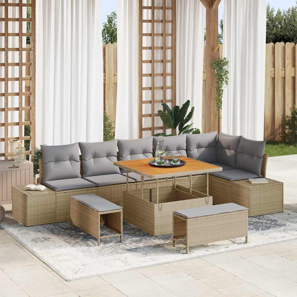 Tuinbankenset Met Kussen Met Opslag 9 Pcs Poly Riet