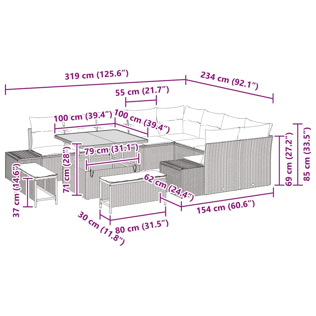 Tuinbankenset Met Kussen Met Opslag 12 Pcs Poly Riet