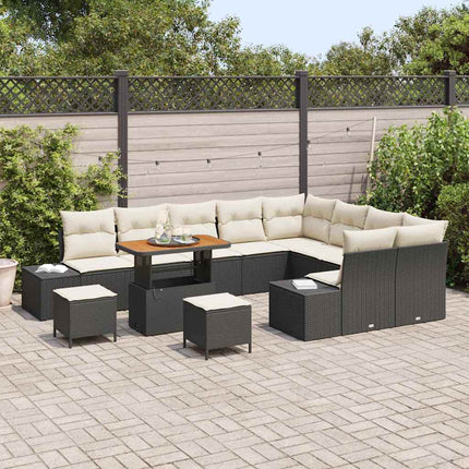 Tuinbankenset Met Kussen Met Opslag 12 Pcs Zwart Poly Riet