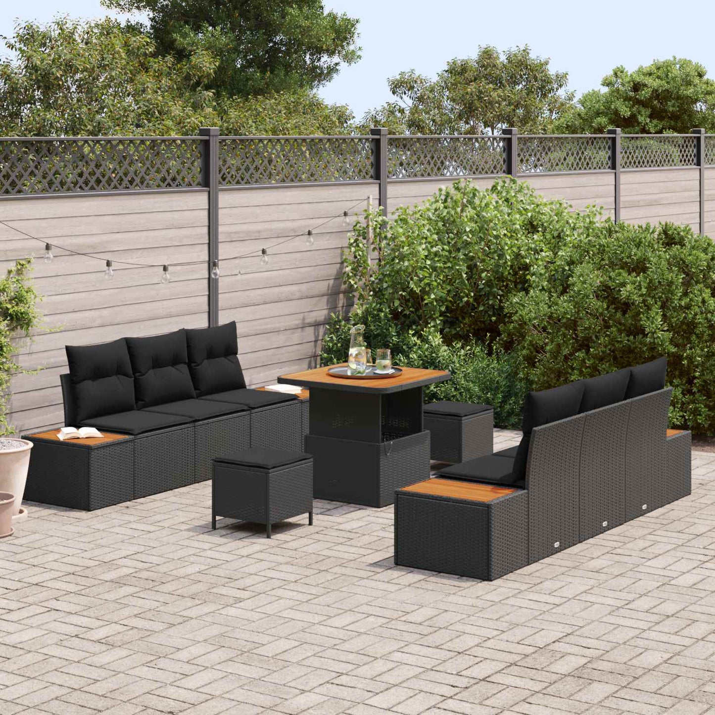 Tuinbankenset Met Kussen Met Opslag 9 Pcs Poly Riet