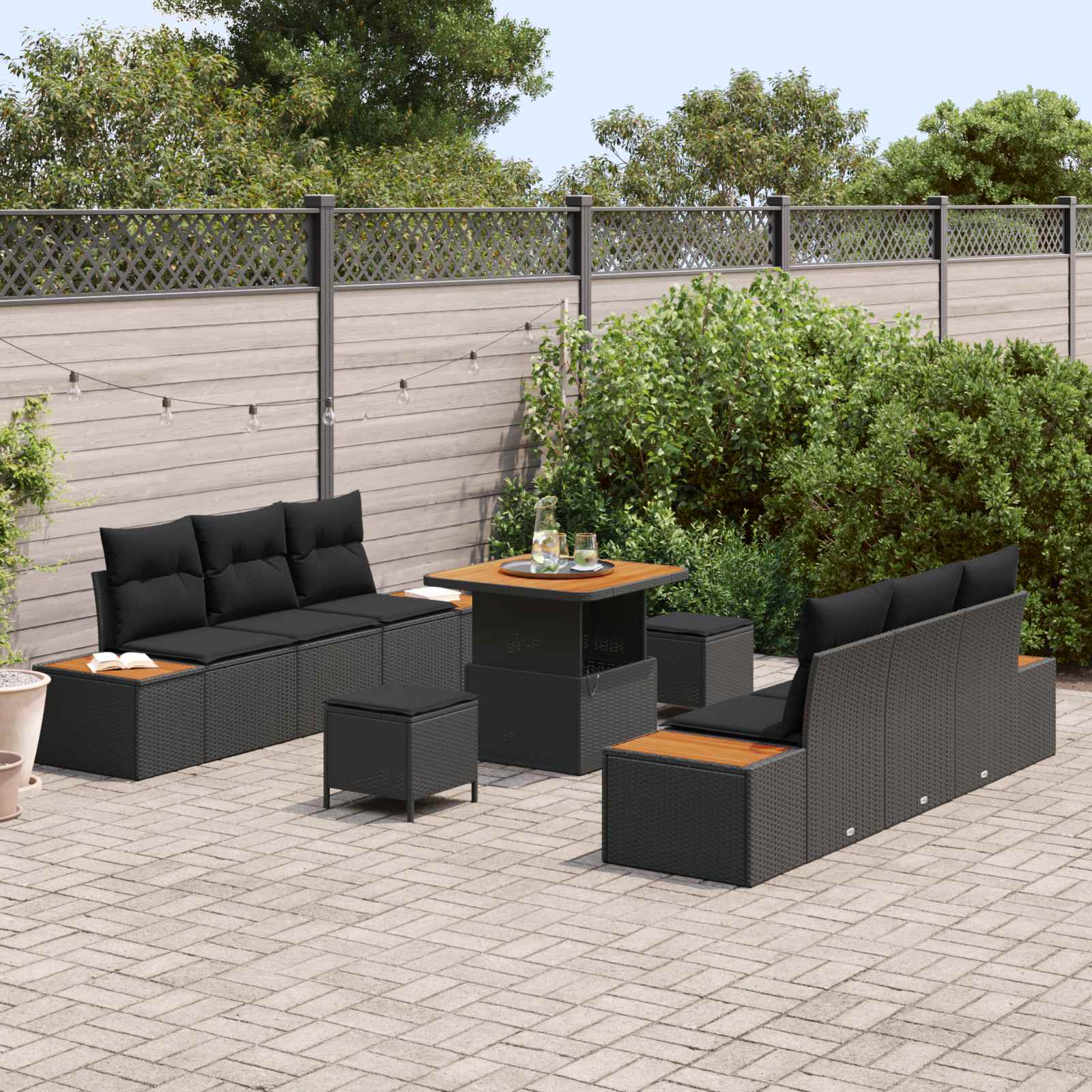 Tuinbankenset Met Kussen Met Opslag 9 Pcs Poly Riet